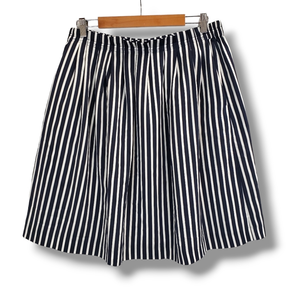 J. Crew Navy Blue and White Striped Mini-Skirt Size 14